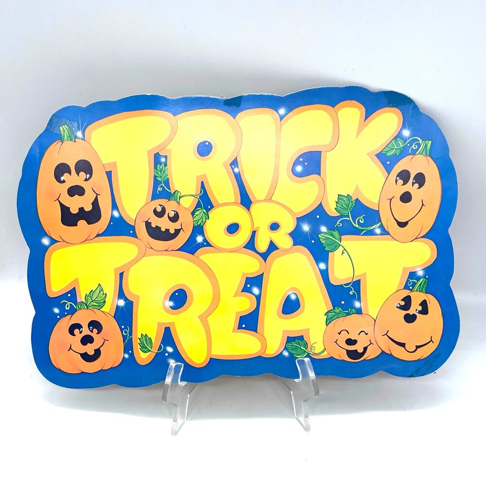 Vintage USA Halloween Die Cut Trick or Treat Decoration Double Sided 14"x9"